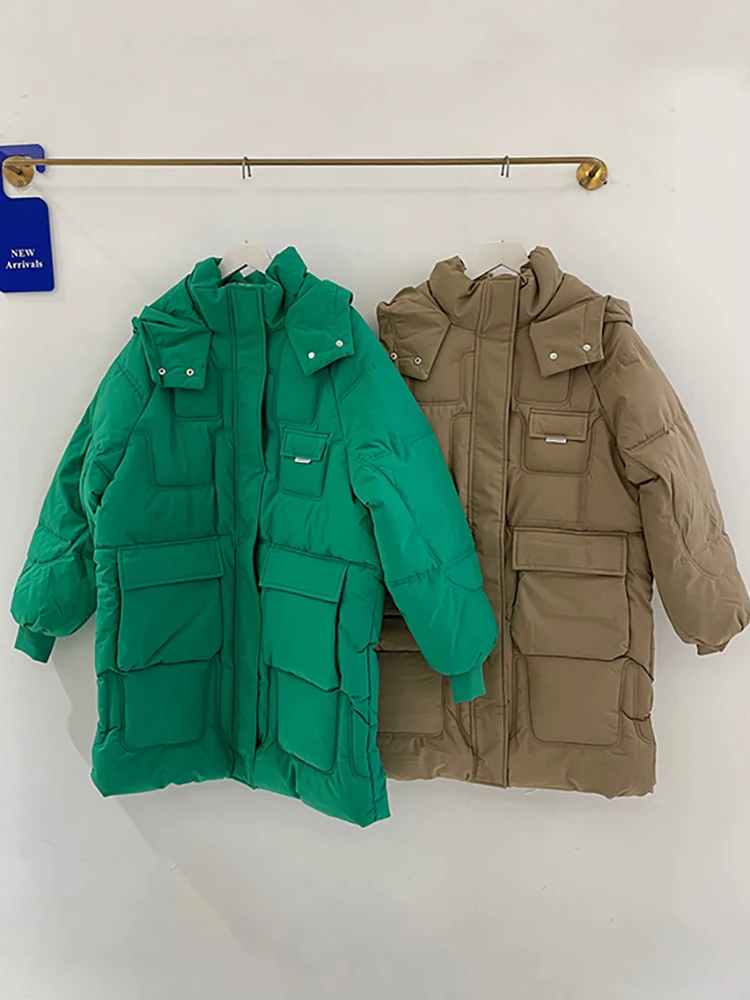 AOSSVIAO 2022 Casual Loose Hooded Parkas Winter Jacket Women Fashion Solid Thick Long Coat Women Elegant Cotton Padded Clothes