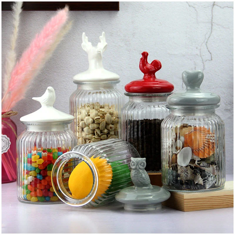 

Glass Jar Nordic Free Shipping Sealed Kitchen Coarse Cereals Biscuit Snack Storage Bottle Decorative Ornaments Animal