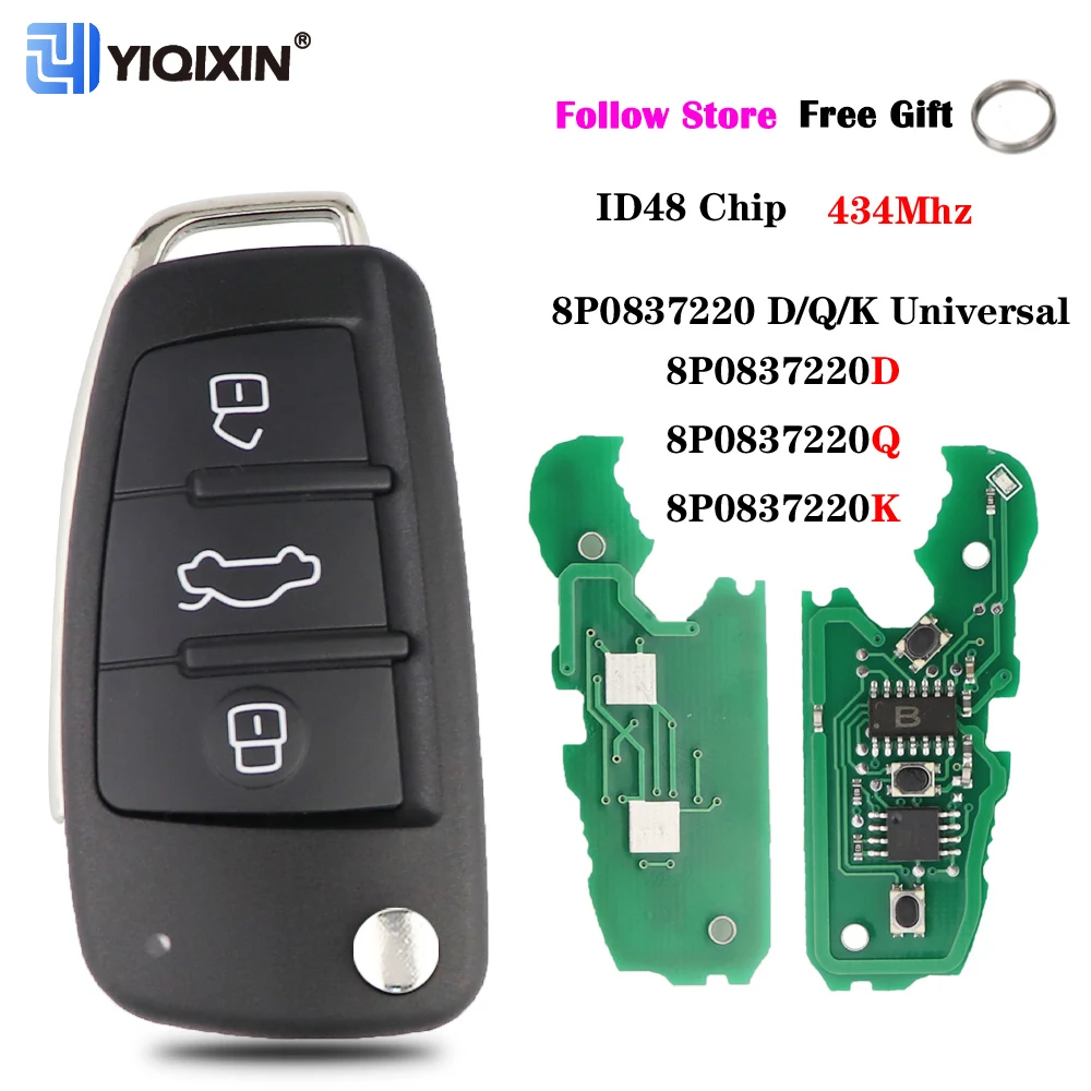 Yiqixin 434Mhz Flip Car Key Id48 Chip Per Audi A3 A4 A2 A6 A5 B8 S3 S4 Tt Cabrio Quattro Avant Universal Muslimq K Remote