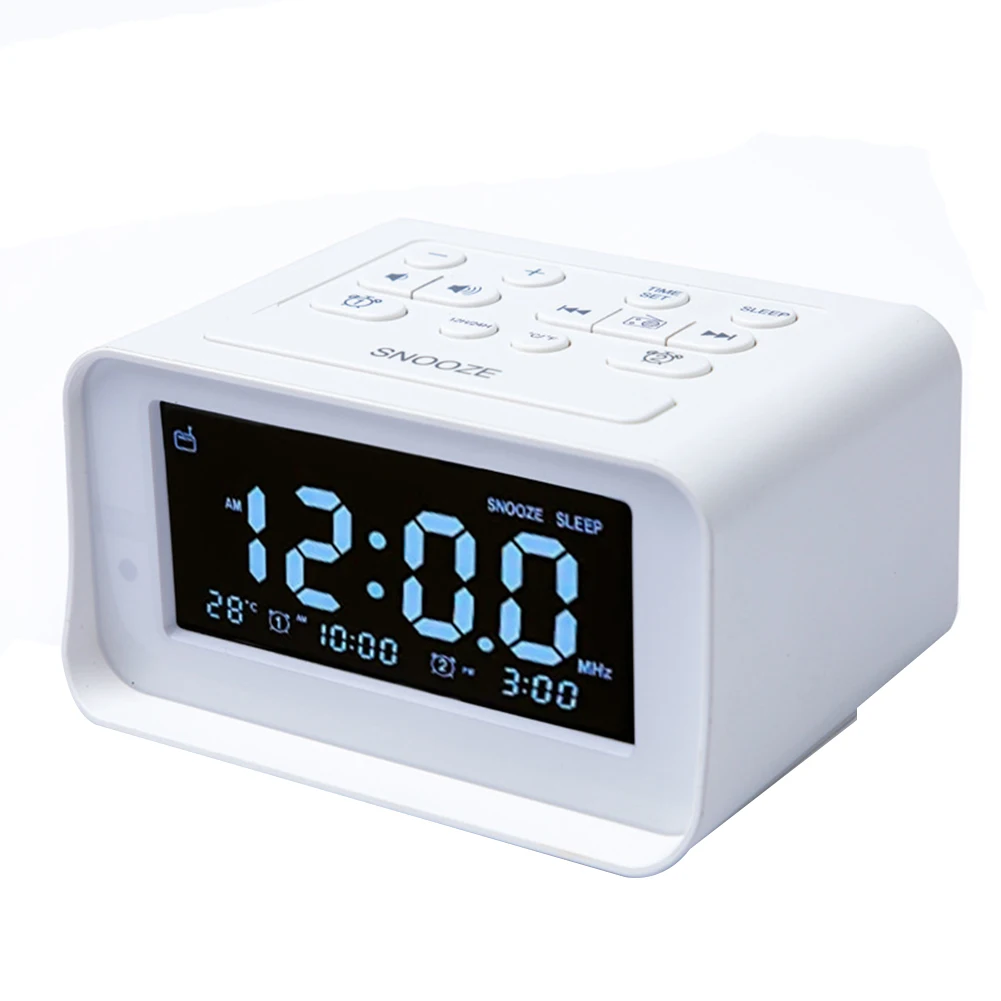 

Alarm Clock Radio,with USB Charging Port, Electric Clock with Brightness Dimmer,Adjustable Alarm Volume(White) EU Plug