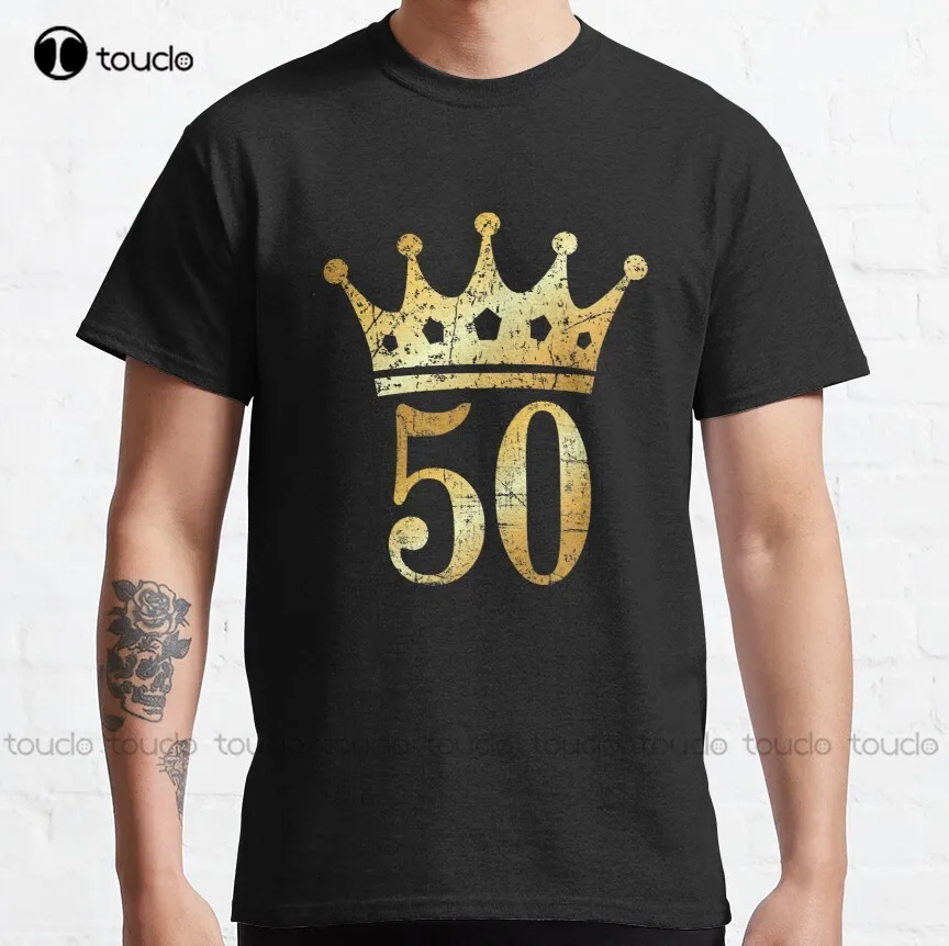 

Классическая футболка с изображением короны на 50-летие (древнее золото), Папины рубашки, забавное искусство, уличная одежда в стиле Харадзюку, мультяшный персонаж, унисекс, для подростков