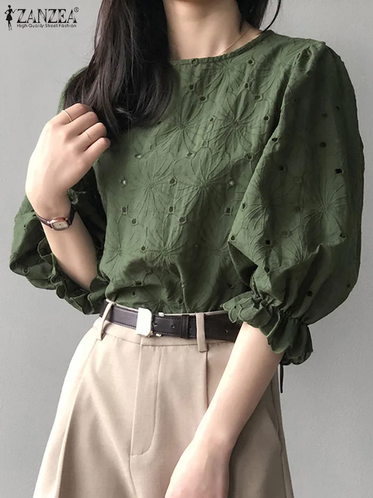 

Модные рубашки ZANZEA с рюшами и рукавами, элегантная женская офисная блузка, милый весенний Топ Hoilday, туника оверсайз, женская блузка