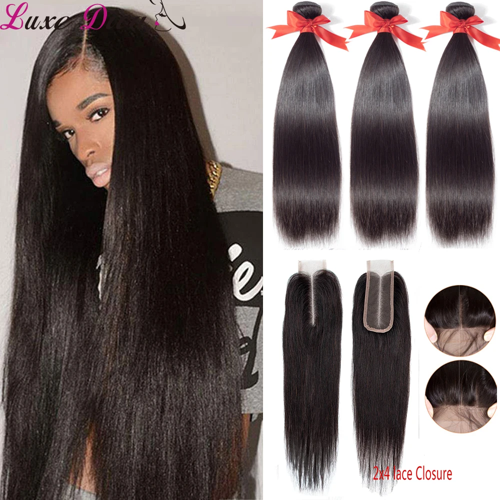 Luxediva Natural Hair Brazilian Human Hair Bundles With Lace Closure 4x4 Closure Remy Human Hair Wholesale Bulk Cheap cheveux
