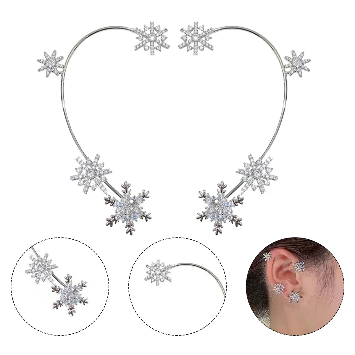 

1 Pair Cuff Crystals Fashion Snowflakes Rhinestone Girls Gift Hook Clip On Earrings Costume Accessory Jewelry
