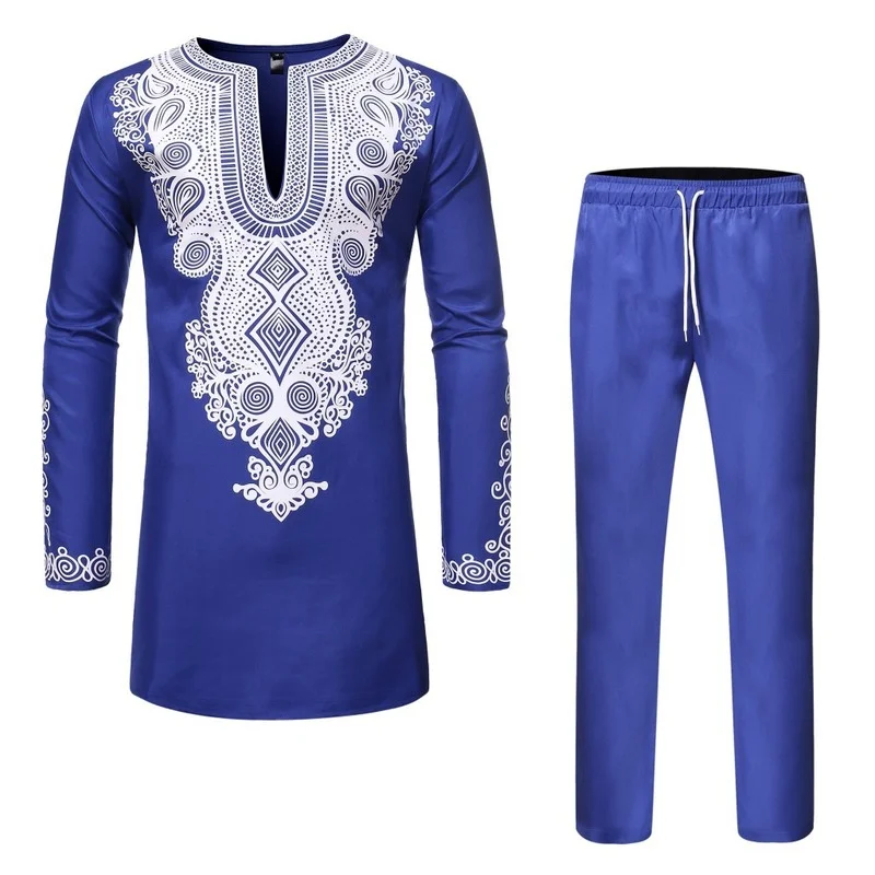 Muslim Fashion Kaftan for Men Kurta Abayat 2022 Jubba Thobes Qamis Homme Men Robe Arabic Islamic Clothing Top Pants 2 Piece Set