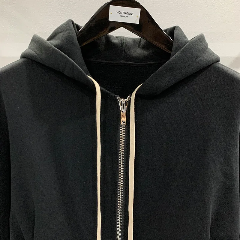 Фото RO Dark High Street Хлопковая женская темная индивидуальная талия для похудения с капюшоном Короткая куртка с капюшоном на молнии Вязаные толстовки с капюшоном №3