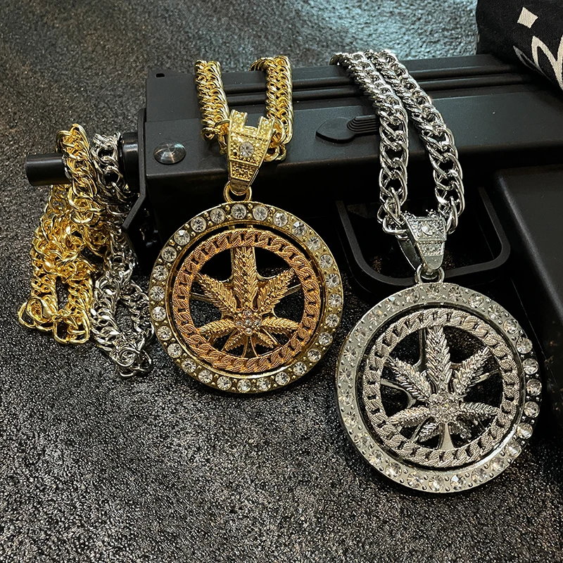 

Ожерелье с подвеской в виде сверкающих листьев со стразами, мужские Модные аксессуары