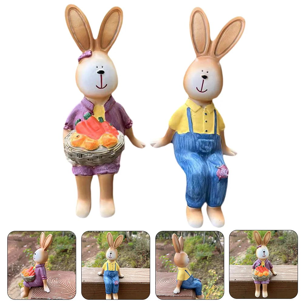 

2Pcs Easter Resin Bunny Figurines Decoration Resin Rabbit Statue Bunny Sculpture for Garden