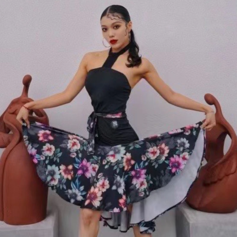 

Платье женское для латиноамериканских танцев, одежда с цветочным принтом для взрослых, для бальных танцев, выступлений, платье для румбы, Танго, NV18269