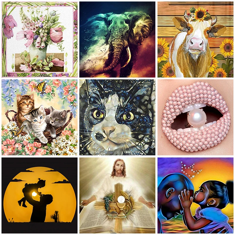 

DIY 5D Diamond Painting Cat Cow Elephant Flower Diamond Embroidery Mosaic Girl Silhouette Religion Cross Stitch Kits Home Decor