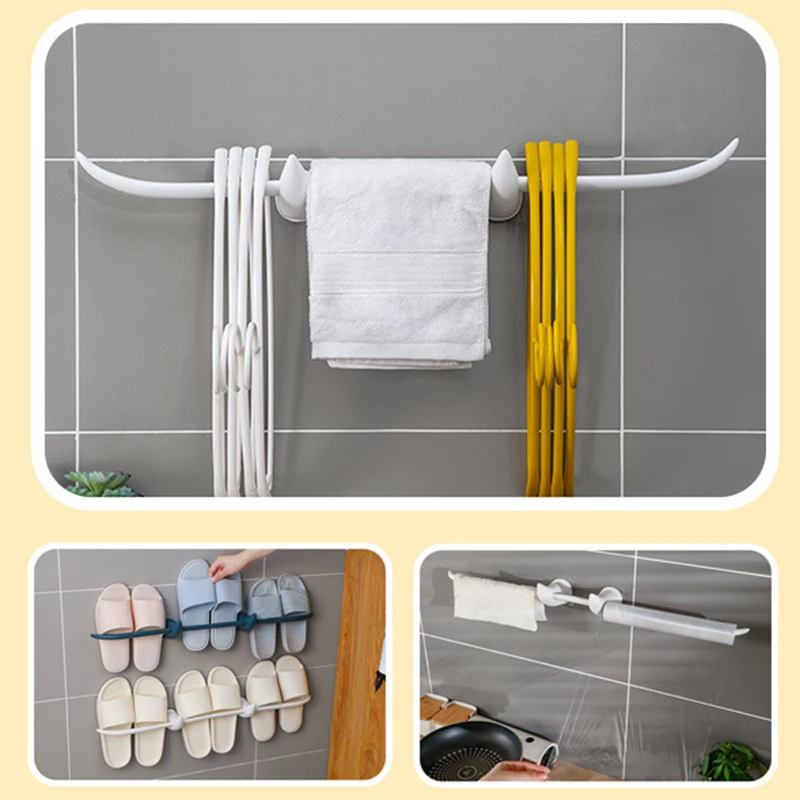 

Multipurpose Horn Towel Rack Wall Mounted Punch-Free Hanging Storage Holder for Home Bathroom Kitchen NIN668