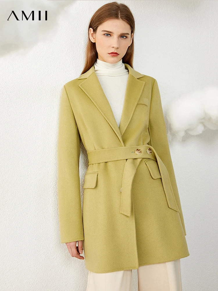 

AMII Minimalism Woolen Coat Women 2022 Winter 100% Wool Warm Coat Fashion French Vintage Solid Elegant Blend Jackets 12020325