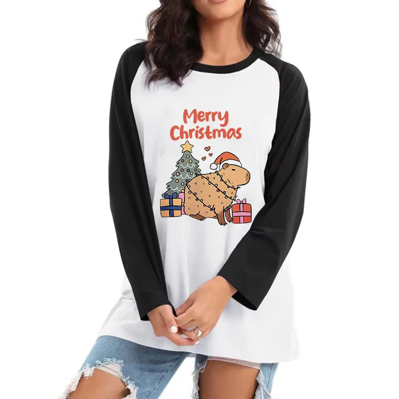 Funny Mange Tshirt Harajuku Y2k Tops Cartoon Capybara Gothic Long Sleeve Tee Shirt for Women Men Fashion Graphic T-shirt Clothes