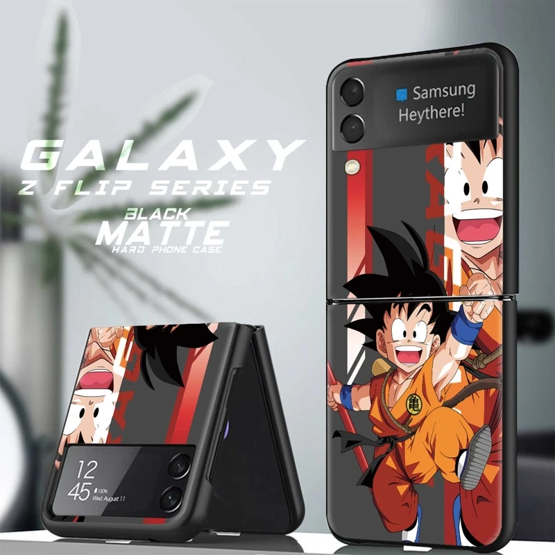 

For Samsung Galaxy Edge Z Flip Flip3 Flip4 5G ZFlip Hard Zflip3 Zflip4 Luxury Dragon Ball Goku Sun Anime Phone Case
