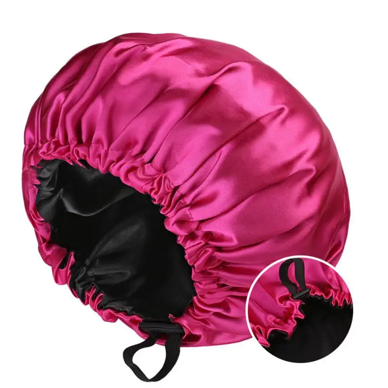 

Adjustable Nightcap Double Layer Satin Bonnet Curly Elastic Hair Cap Haircare Women Headwear Night Hat Fashion Styling Accessory