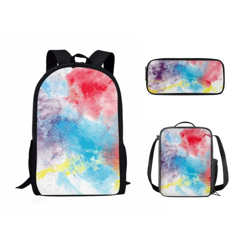 

Набор из 3 шт. школьных сумок с художественным принтом, окрашенных на завязках, для подростков, мальчиков и девочек, студенческие принадлежности, рюкзак для хранения в кампусе, сумка для обеда, сумка для карандашей