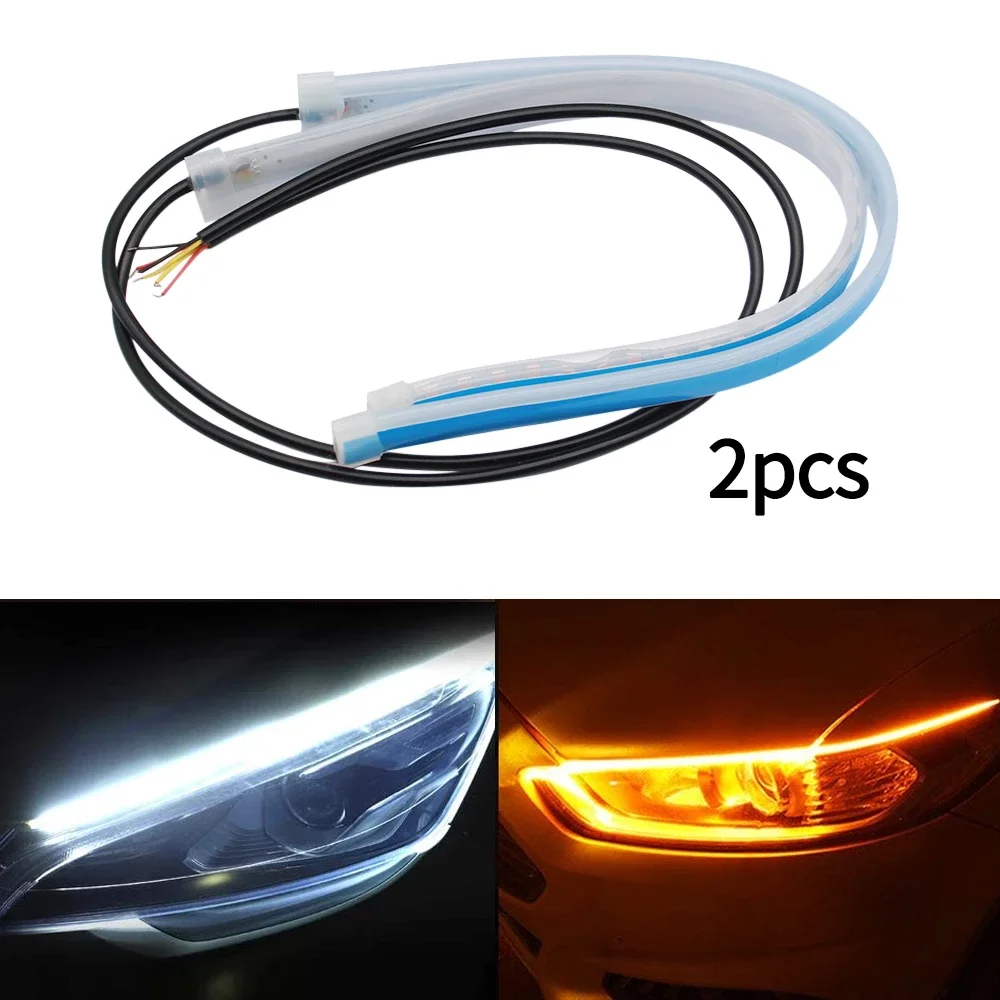 

2pcs LED DRL Car Daytime Running Light Flexible Waterproof Strip Auto Headlights White Turn Signal Yellow Brake Flow Lights 12V