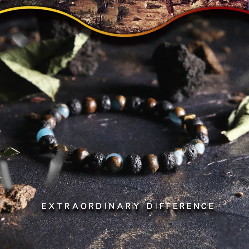 

6 8 10mm Natural African Pine Beads Black Volcanic Stone Women Bracelet Bohemian Jewelry for Women Elastic Beads Bangle Gift