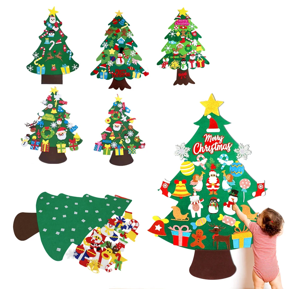

1PC Felt Christmas Tree Kids DIY Waterproof Self-Adhesive Wall Sticker New Year Party Home Decoration Xmas Wall Hanging