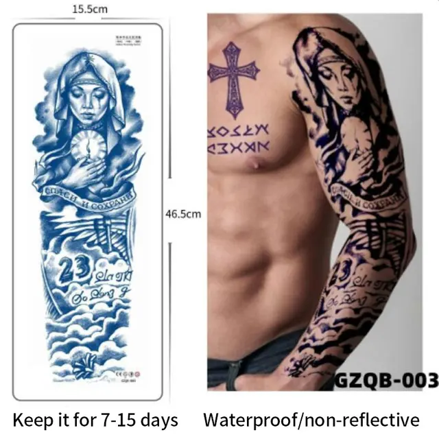 Waterproof Temporary Tattoo Sticker Semi-Permanent Totem Lion Skull Full Arm Large Size Sleeve Fake Tattoo Flash Tattoo For Men 3