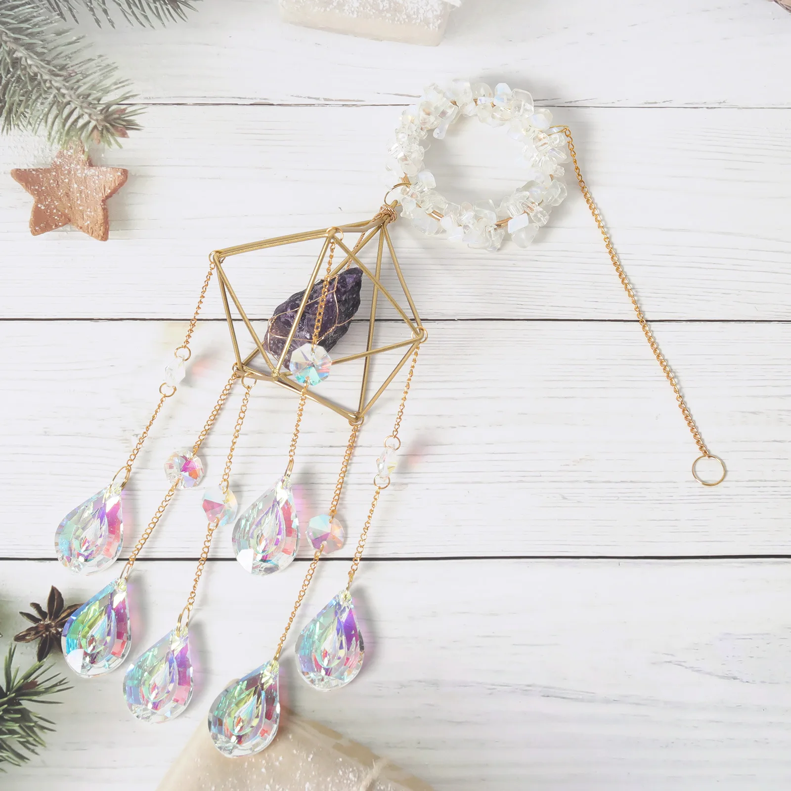 

Home Deco Colorful Crystal Gravel Air Rack Sun Catcher Garden Crystal Lighting Pendant Wall Hanging DIY Ornaments Wind Chimes