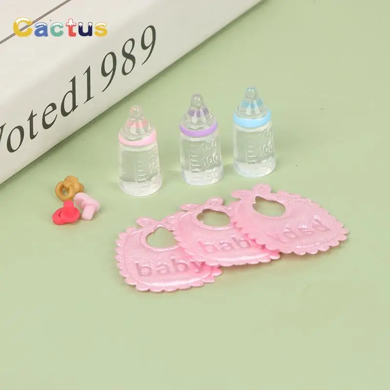 House Miniature Baby Bottles Pacifier Bibs Set Nursery Accessory Gift