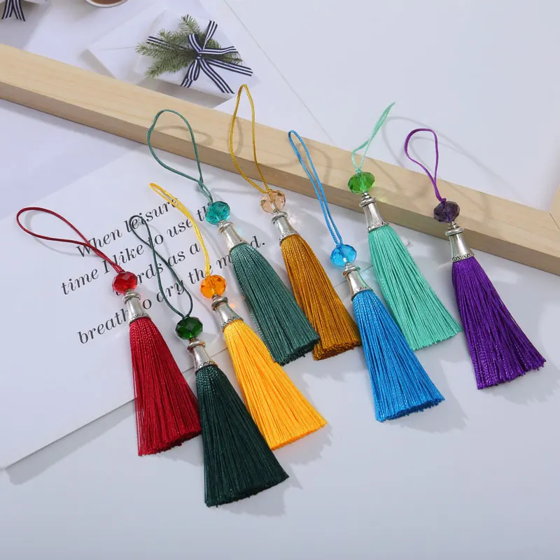 

5Pcs Crystal Bead Tassel Silky Handmade Soft Craft Tassels with Loops for Jewelry Making DIY Craft Bookmarks Accessories