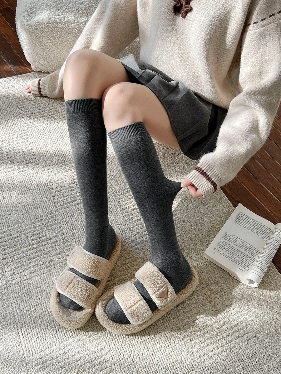 Wool Calf Socks Women's Autumn and Winter Pure Cotton Thickened Warm cate Micro Pressure Stockings Color No Drop Tub...
