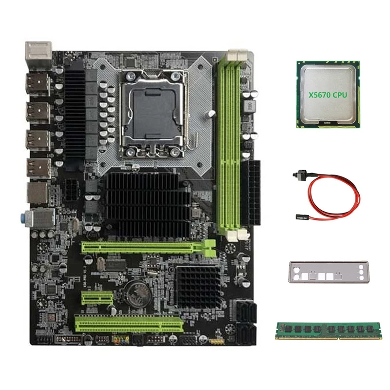 

Материнская плата X58 LGA1366, компьютерная материнская плата с поддержкой RX, графическая карта с процессором X5670 + DDR3 4 Гб 1333 МГц ОЗУ + кабель пере...