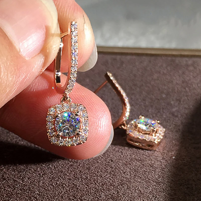 

NEW Luxury Rose Gold Color Dangle Earrings Women with Brilliant CZ Stone Fashion Versatile Ladies Ear Accessories Hot Jewelry