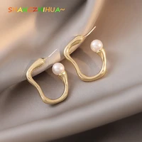 2022 trend europe new metallic luxury pearl earrings unusual earrings jewelry gift accessories for women fashion temperament