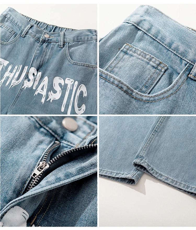 Y2K Retro Letter Embroidery Ripped Jeans Men's Hip Hop Straight Washed Oversized Casual Loose Couple Jeans Trousers Streetwear