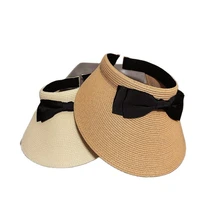 new fashion bow sun cap simplicity women upf 50 wide big brim outdoor summer cap straw hat sun visor hat packable free size