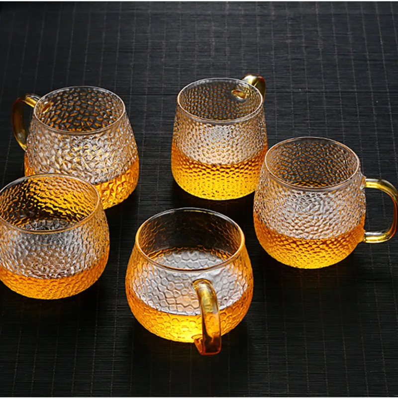 

400Ml High Borosilicate Glass Tea Cup with Handle Creative Hammer Water Cup Household Beer Juice Mug