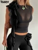 Nsauye O Neck Women Flower Mesh Sexy Club Skinny Basic Y2K Crop Tops Streetwear Fashion Summer 2023 T Shirt Outfits Tank Tops 1