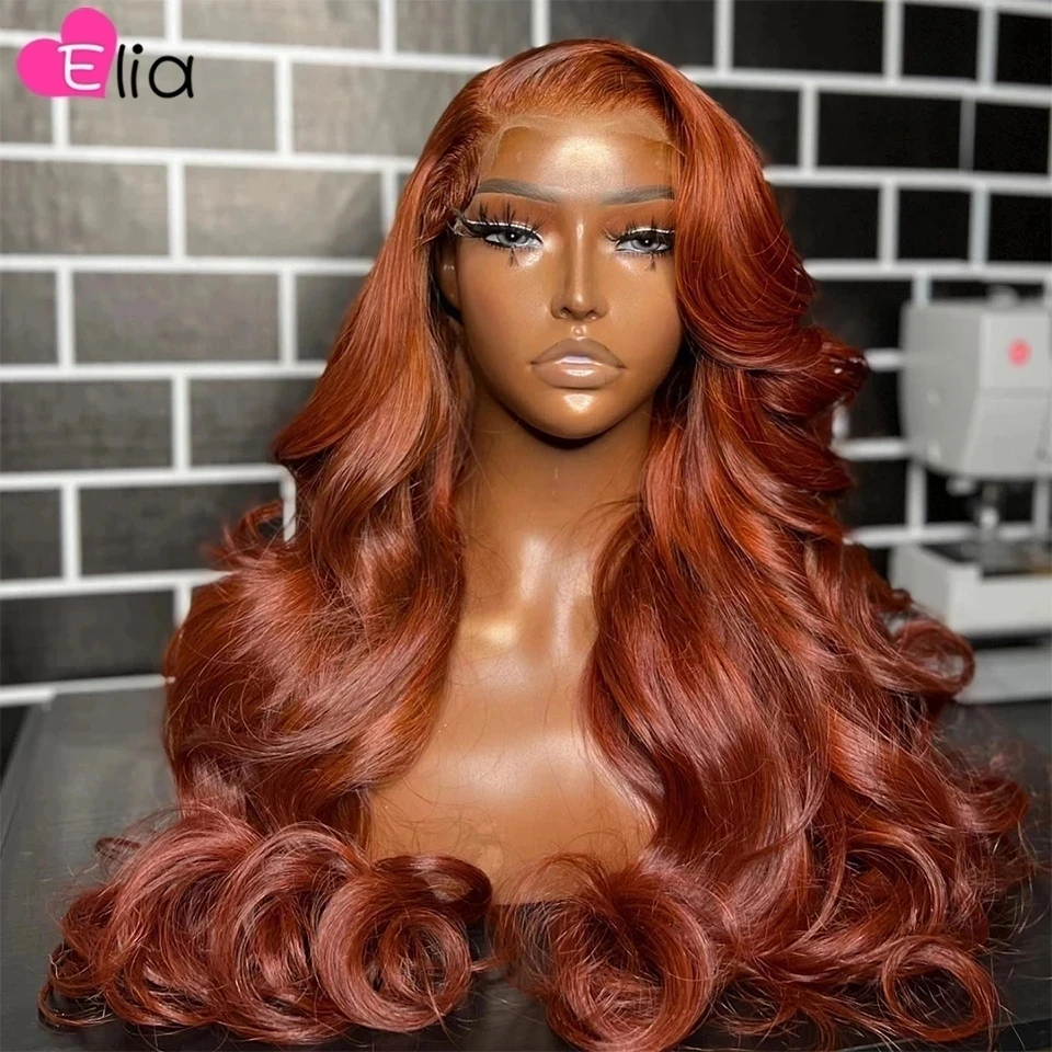 13x4 Human Hair Lace Frontal Wigs Dark Orange Colored Human Hair Wigs Transparent Lace Closure Wig 4x4 5x5 Body Wave Wigs