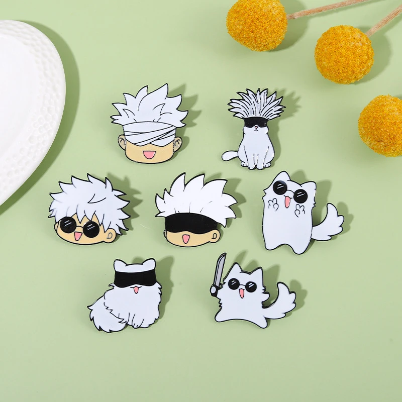 

Gojo Satoru And Cat Brooch Cartoon Funny Animal Brooch Anime Cat Character Brooch Anime Two-dimensional Brooch Lapel Pins