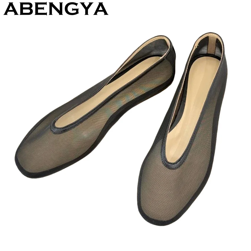 Фото ABENGYA/летние сетчатые туфли на плоской подошве с круглым носком, женские дышащие прогулочные туфли на низком каблуке с неглубоким носком, повседневные кружевные туфли на плоской подошве Mujer №1