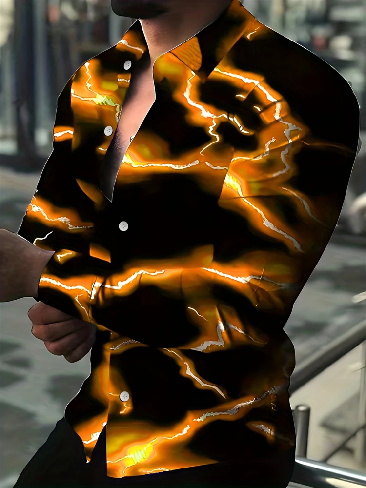 Men's Casual Long-sleeved Single-breasted Shirt Cool 3D Prints Fashion Trend Simple Multi-functional