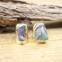 raw fluorite adjustable rings natural rainbow stone crystal quartz open finger ring fashion women jewelry dropshippingqc4157