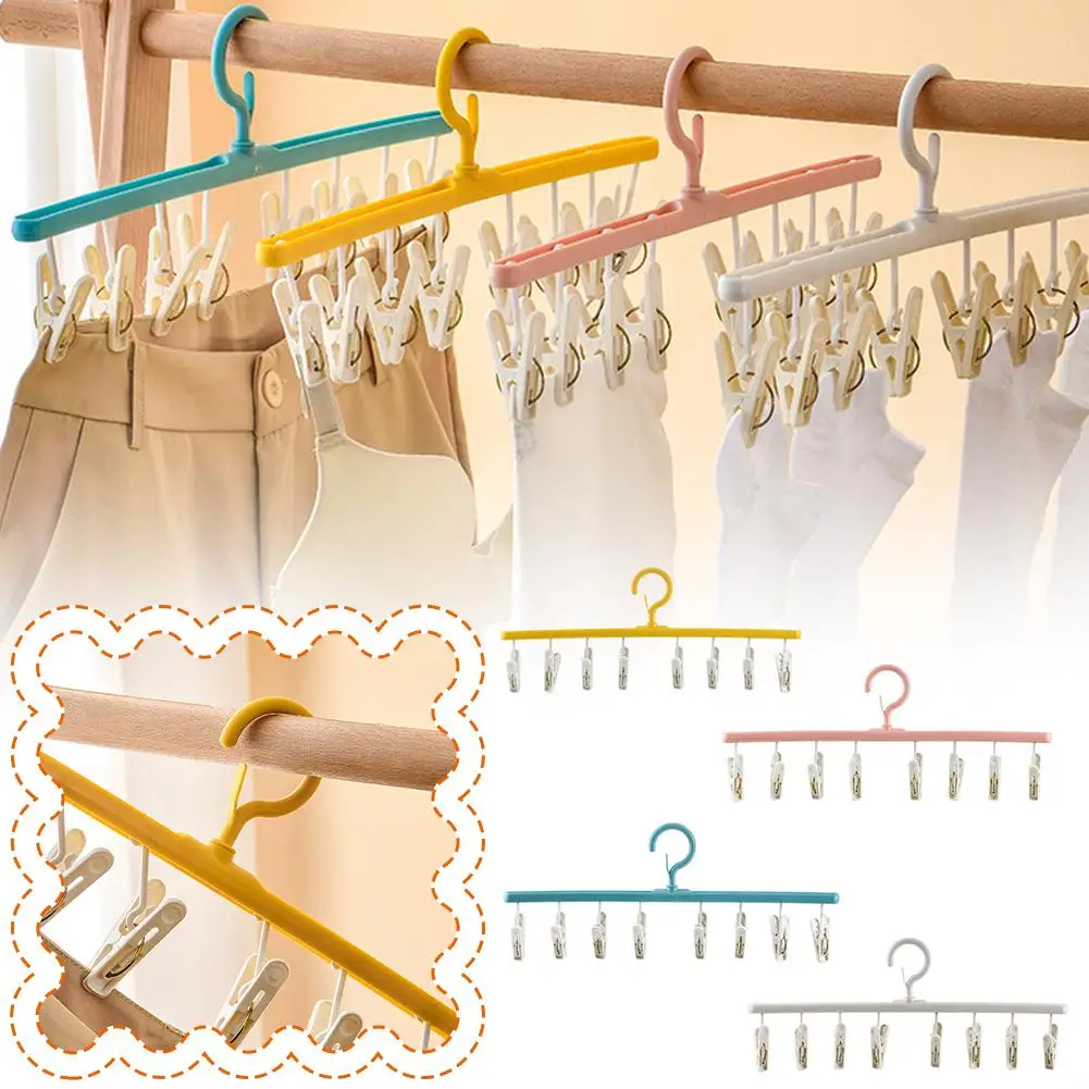 

Household Plastic Clothes Drying Hanger Windproof Clothing Underwear Socks Sock Laundry Airer Hanger Holder 8 Rack Clips N0Z2