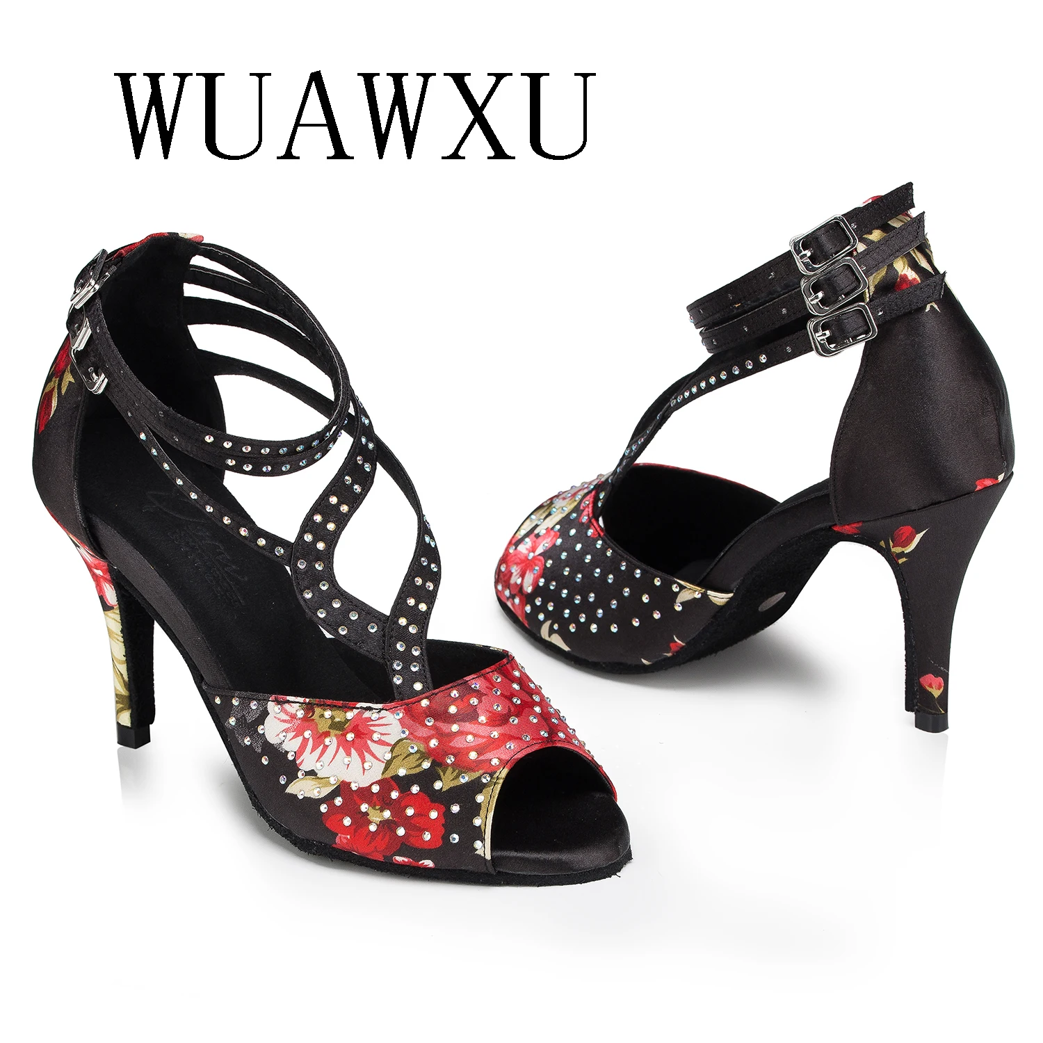 NATASHA Latin Dance Shoes Adult Women's Medium High Heel 8.5cm Hot Diamond National Standard Double Square Dance Shoes Soft Sole