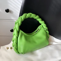 summer trendy green braided handle tote bags for women designer brand high quality soft pu leather small shoulder crossbody bags