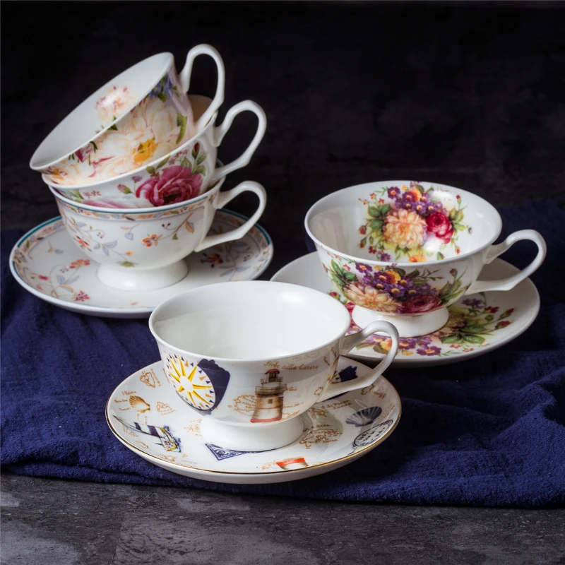 

Flower Ceramic Coffee Cup and Dish Set European Afternoon Tea Set Creative Simple Household Black Tea Cup