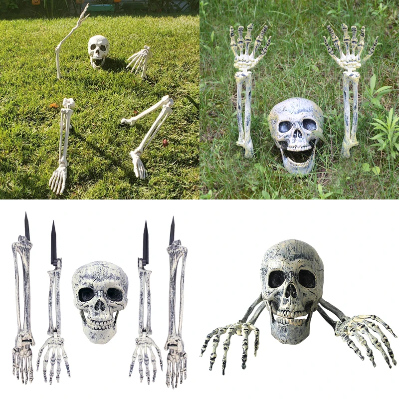 

Halloween Horror Skull Skeleton Realistic Human Bones Halloween Props Terror Graveyard outdoor Yard Garden Haunted House Decor