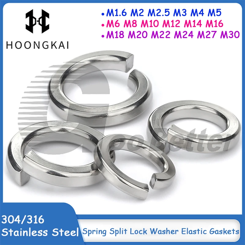 

A2 304/A4 316 Stainless Steel Spring Split Lock Washer Elastic Gaskets M1.6 M2 M2.5 M3 M4 M5 M6 M8 M10 M12 M14 M16 M18 to M30