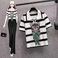 womens clothing embroidered striped short sleeve knit sweater summer 2022 new polo shirt top thin t shirt