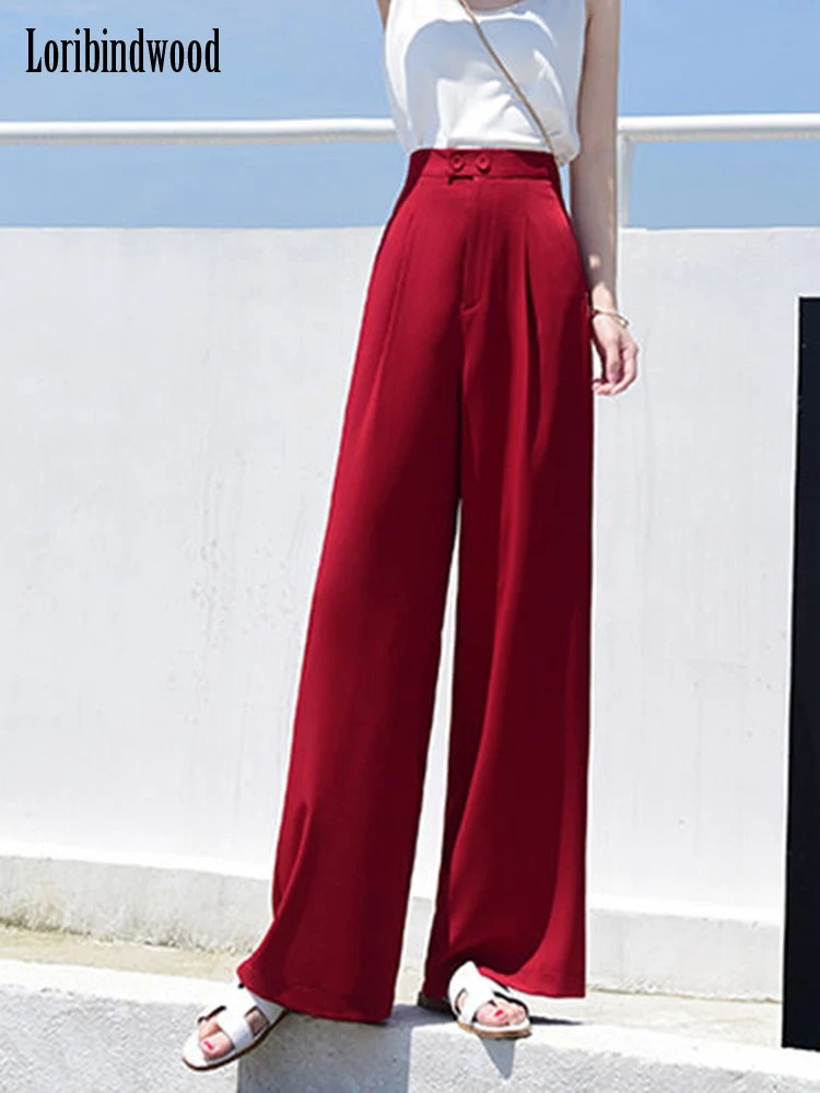 Loribindwood Women's Summer 2022 Thin Design Feel Niche Wide Leg Pants Drop Loose Straight Leg Blazer Pants Long Pants