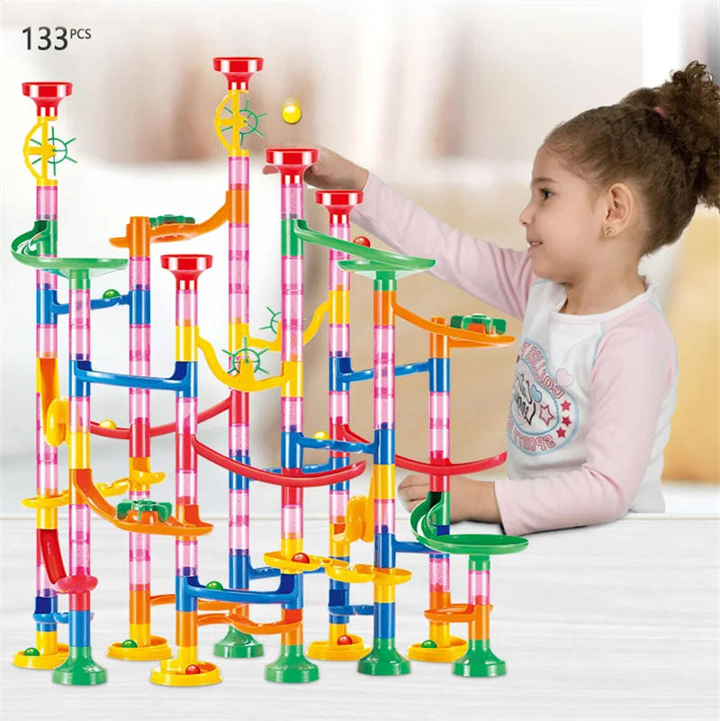 

105Pcs DIY Track Pipe Building Blocks For Children Ball Circuit Marble Race Run Maze Balls Educational Toys Gift Blocks