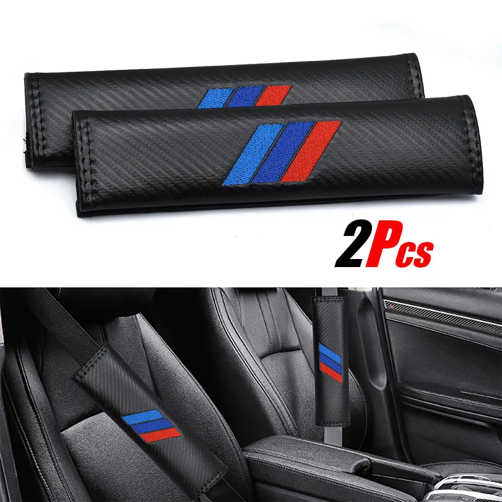 

Embroidery 3 color stripe Car carbon fiber style seat belt cover shoulder pad for bmw mercedes renault toyota opel accessories